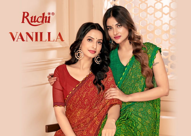 Vanilla Vol 4 By Ruchi Swarovski Border Designer Chiffon Sarees Wholesale Online
